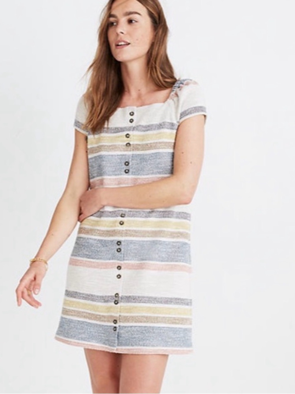 Madewell Pastel Striped Button-Front Mini Dress